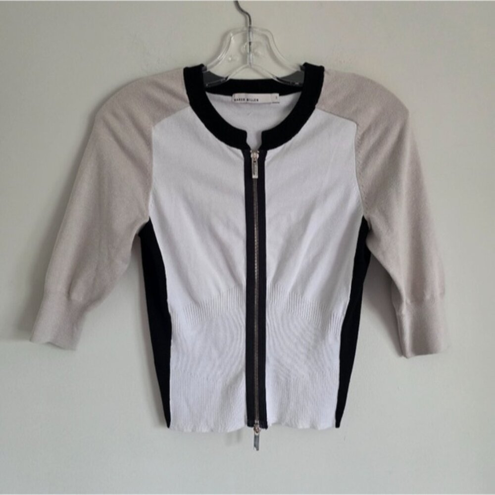 KAREN MILLEN | Zip Up Cardigan Color Block Sz 8 10